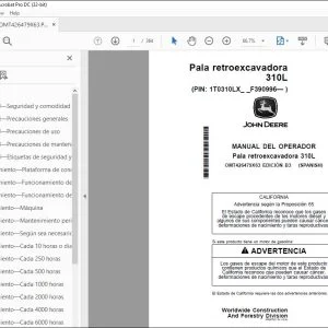 John Deere Pala retroexcavadora 310L MANUAL DEL OPERADOR OMT426479X63 PDF