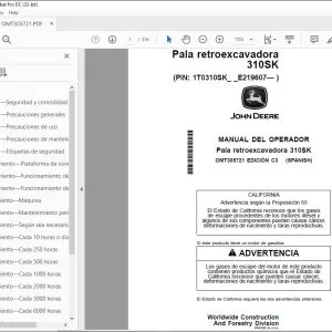 John Deere Pala retroexcavadora 310SK MANUAL DEL OPERADOR OMT305721 PDF