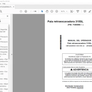Manual de Operación para la Pala Retroexcavadora John Deere 315SL PDF
