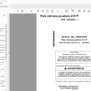John Deere Pala retroexcavadora 410 P MANUAL DEL OPERADOR OMT475673X063 PDF