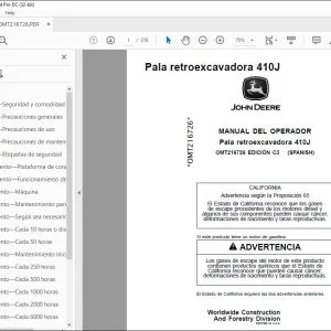 John Deere Pala retroexcavadora 410J MANUAL DEL OPERADOR OMT216726