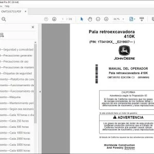 John Deere Pala retroexcavadora 410K MANUAL DEL OPERADOR OMT305703 PDF