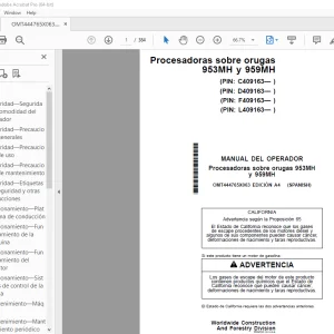 John Deere Procesadoras sobre orugas 953MH y 959MH MANUAL DEL OPERADOR PDF