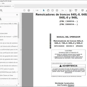 John Deere Remolcadores de troncos 640L-II, 648L-II, 748L-II, 848L-II y 948L-II MANUAL DEL OPERADOR PDF