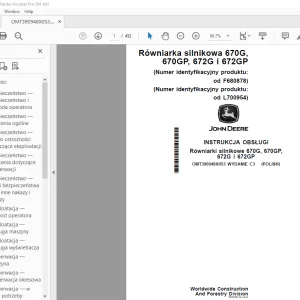 John Deere Równiarki 670G, 670GP, 672G i 672GP INSTRUKCJA OBSŁUGI PDF