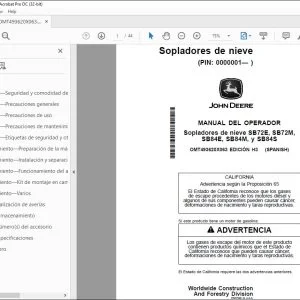 John Deere Sopladores SB72E, SB72M, SB84E, SB84M, y SB84S MANUAL DEL OPERADOR