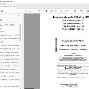 John Deere Taladora de pala 953ML y 959ML MANUAL DEL OPERADOR PDF