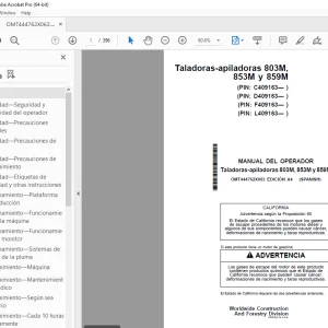 John Deere Taladoras 803M, 853M y 859M MANUAL DEL OPERADOR