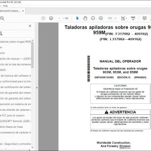 John Deere Taladoras apiladoras 903M, 953M & 959M MANUAL DEL OPERADOR PDF