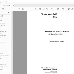 John Deere TimberMatic F-16 2.7.x Руководство По Эксплуатации F692339 PDF