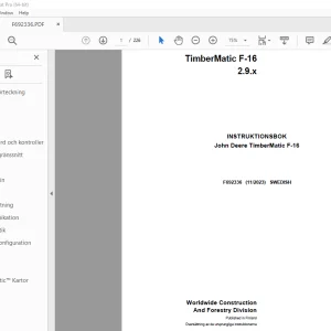 John Deere TimberMatic F-16 2.9.x INSTRUKTIONSBOK F692336 PDF