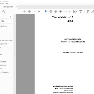 John Deere TimberMatic H-12 2.9.x INSTRUKTIONSBOK F074223 PDF