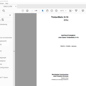 John Deere TimberMatic H-16 2.9.x INSTRUKTIONSBOK F692312 PDF