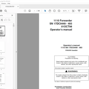 John Deere Timberjack 1110 Skotare INSTRUKTIONSBOK F056399 PDF