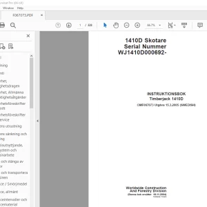 John Deere Timberjack 1410D Skotare INSTRUKTIONSBOK OMF067073 PDF