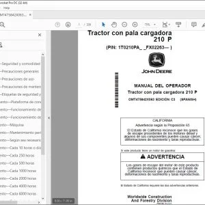 John Deere Tractor con pala cargadora 210 P MANUAL DEL OPERADOR PDF