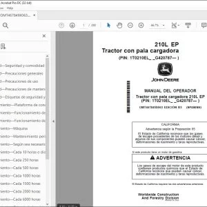 John Deere Tractor con pala cargadora 210L EP MANUAL DEL OPERADOR PDF