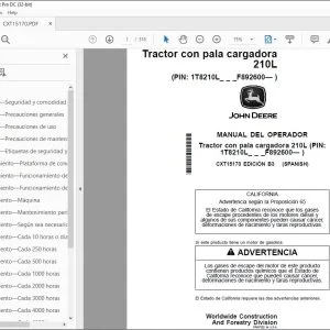 John Deere Tractor con pala cargadora 210L MANUAL DEL OPERADOR CXT15170 PDF
