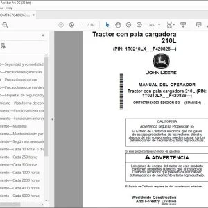 John Deere Tractor con pala cargadora 210L MANUAL DEL OPERADOR PDF