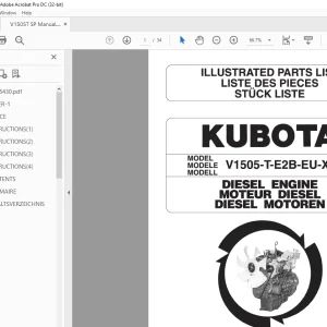 KUBOTA V1505-T T-E2B-EU-XLB1 Diesel Engine Parts List Manual