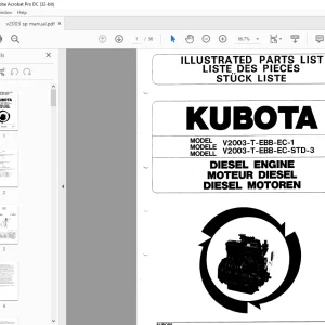 KUBOTA V2003-T-EBB-EC-1 V2003-T-EBB-EC-STD-3 Diesel Engine Parts List Manual