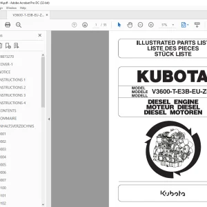 KUBOTA V3600-T-E3B-EU-ZH4 DIESEL ENGINE ILLUSTRATED PARTS LIST MANUAL