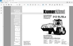 Kramer Allrad 312 SL/SLx Wheel loader Parts Manual 31230 - PDF