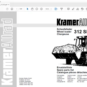 Kramer Allrad 312 SL/SLx Wheel loader Parts Manual 31230 - PDF