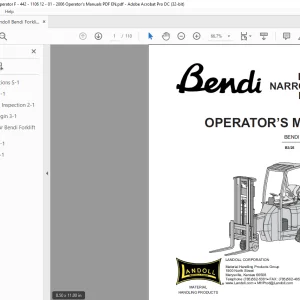 Landoll Bendi 3 WHEEL B3/25 B3/3 Electric Narrow Asile Forklift Operator’s Manual
