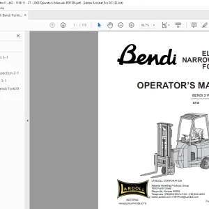 Landoll Bendi 3 WHEEL B3/25 B3/3 Electric Narrow Asile Forklift Operator’s Manual