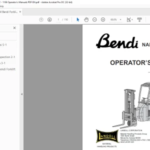 Landoll Bendi B3/25 Electric Narrow Asile Forklift Operator’s Manual  PDF