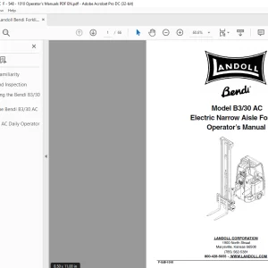 Landoll Bendi B330 AC Electric Narrow Aisle Forklift Operator’s Manual F-548-1010