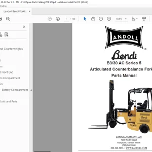 Landoll Bendi B3/30 AC Series 5 Articulated Counterbalance Forklift Parts Manual F-663-0120
