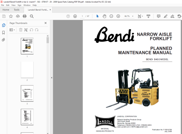 Landoll Bendi B40i3 Narrow Aisle Forklift Planned Maintenance Manual 