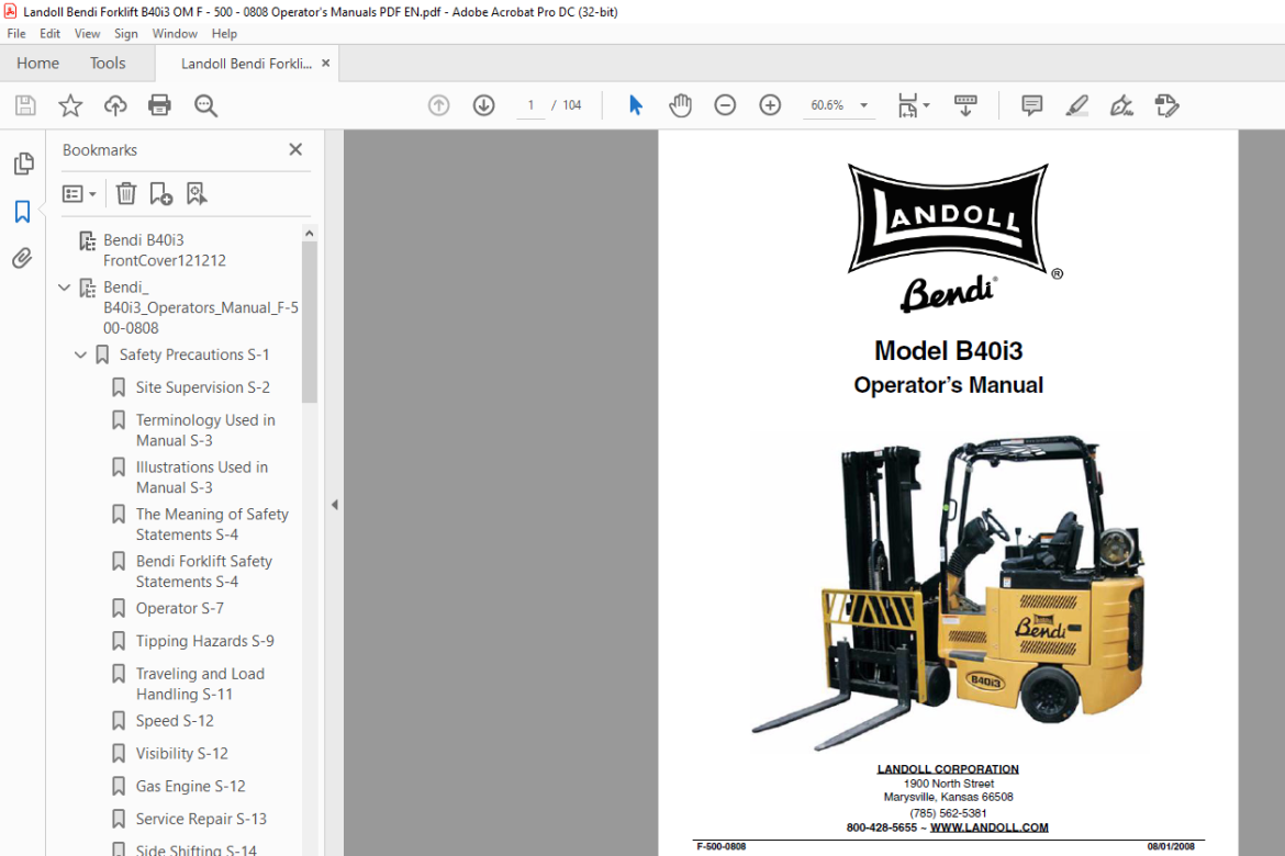 Landoll Bendi B40i3 Operator’s Manual F-500-0808 - PDF DOWNLOAD ...