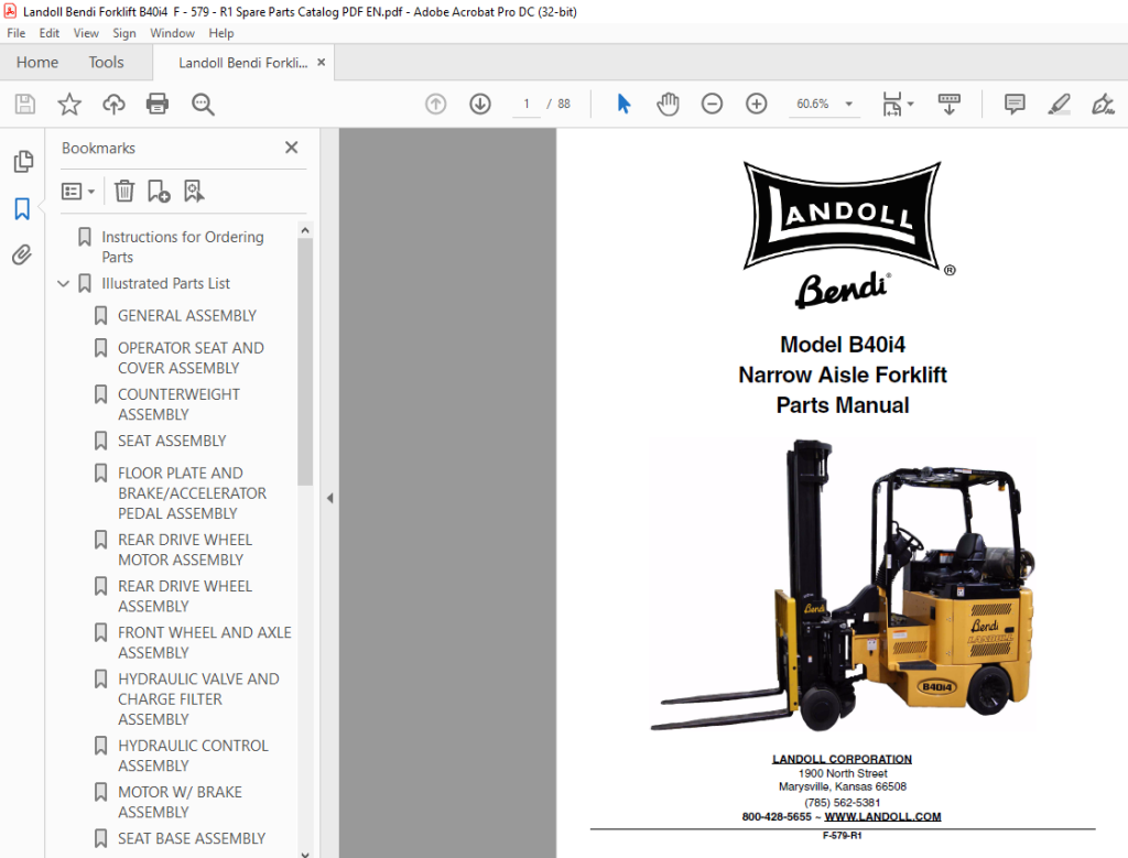 Landoll Bendi B40i4 Narrow Aisle Forklift Parts Manual - PDF DOWNLOAD ...