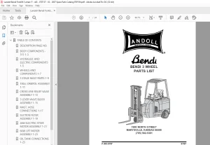 Landoll Bendi Forklift 3 WHEEL Parts Manual F-443-0707 PDF