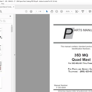 Landoll Bendi Forklift 35D MQ Quad Mast Parts Manual