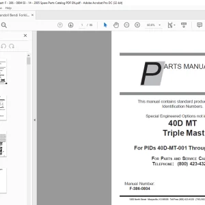 Landoll Bendi Forklift 40D MT Triple Mast PARTS MANUAL