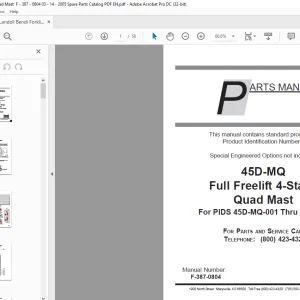 Landoll Bendi Forklift 45D-MQ Full Freelift 4-Stage Quad Mast PARTS MANUAL