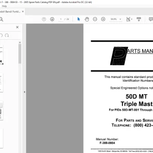 Landoll Bendi Forklift 50D MT Triple Mast Parts Manual
