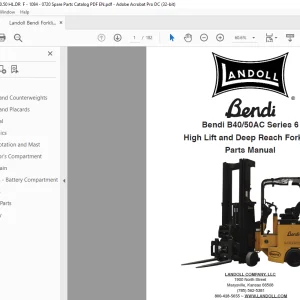 Landoll Bendi Forklift B40/50AC Series 6 High Lift and Deep Reach Forklifts Parts Manual