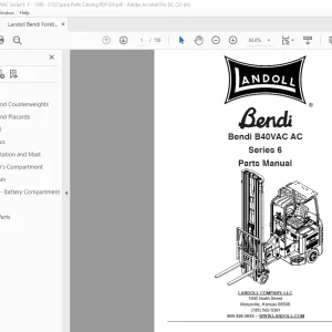 Landoll Bendi Forklift B40VAC AC Series 6 Parts Manual F-1088-0720