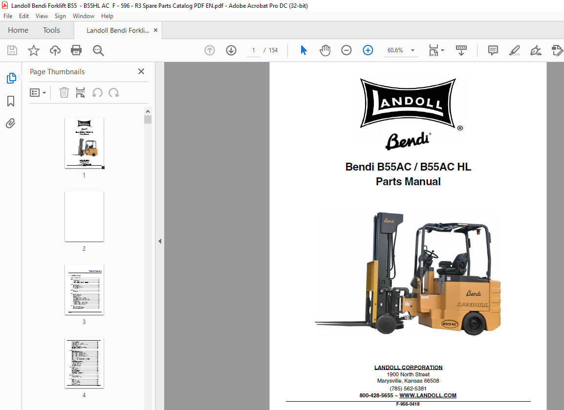 Landoll Bendi Forklift B55ACB55AC HL Parts Manual PDF - HeyDownloads ...