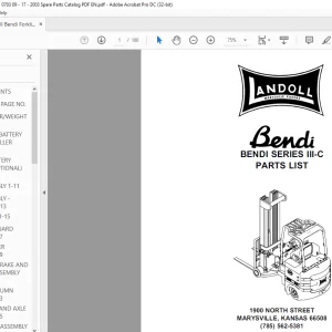 Landoll Bendi Forklift SERIES III-C PARTS LIST MANUAL F-301-0703
