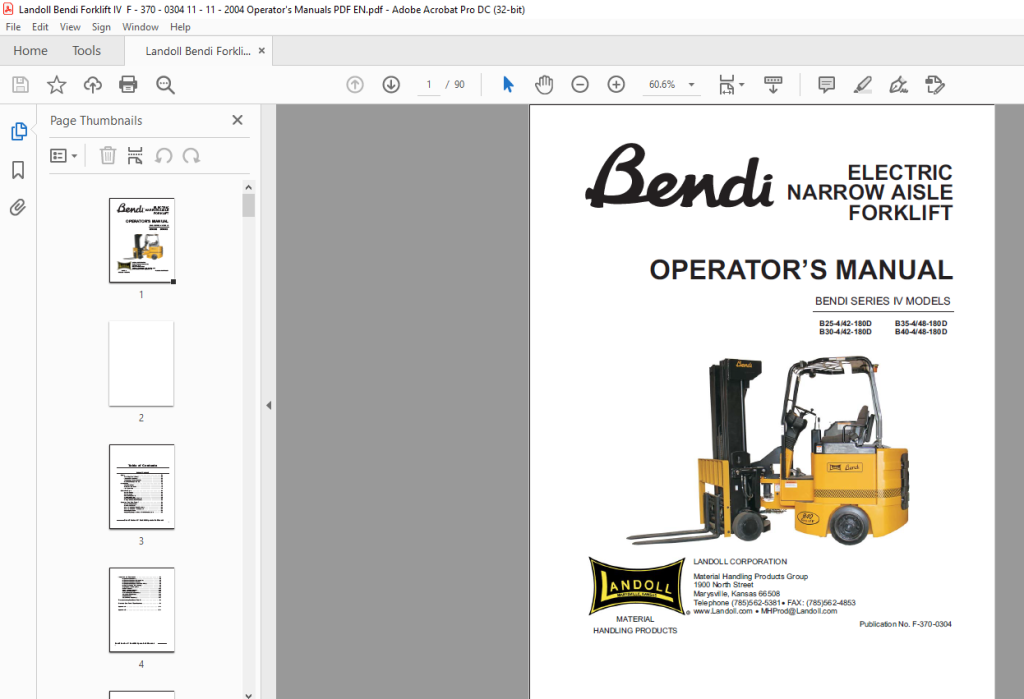 Landoll Bendi Series IV Electric Narrow Aisle Forklift Operator’s ...