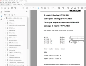 Man Neoplan N 116 N 116/3 H HC HL CITYLINER MAN Motor Ersatzteil-Katalog PDF