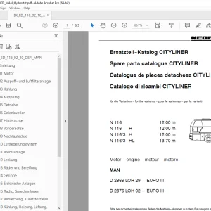 Man Neoplan N 116 N 116 H N 116/3 H N 116/3 HL CITYLINER MAN Motor Ersatzteil-Katalog PDF