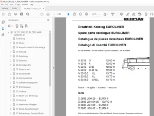 Man Neoplan N 3316 Ü K SHD SHD RL ÜL KL SHDL EUROLINER MAN Motor Ersatzteil-Katalog PDF