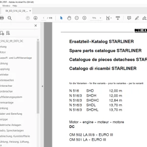 Man Neoplan N 516 SHD N 516/3 SHDH SHDHC SHDL SHDHL STARLINER DC Motor Ersatzteil-Katalog PDF